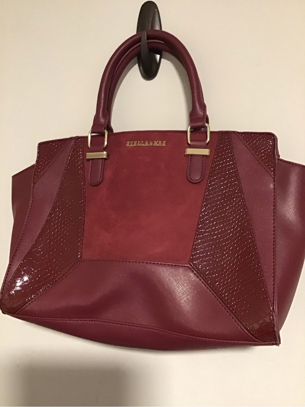 Stella & Max Wine Red Panel Satchel with Gold Accents